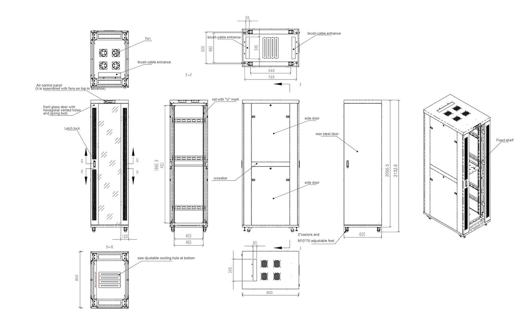 42U Locking Server Rack Cabinet on Wheels with Shelf and Cooling Fan S17255