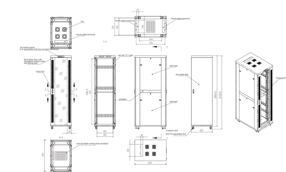 42U Locking Server Rack Cabinet on Wheels with Shelf and Cooling Fan S17255