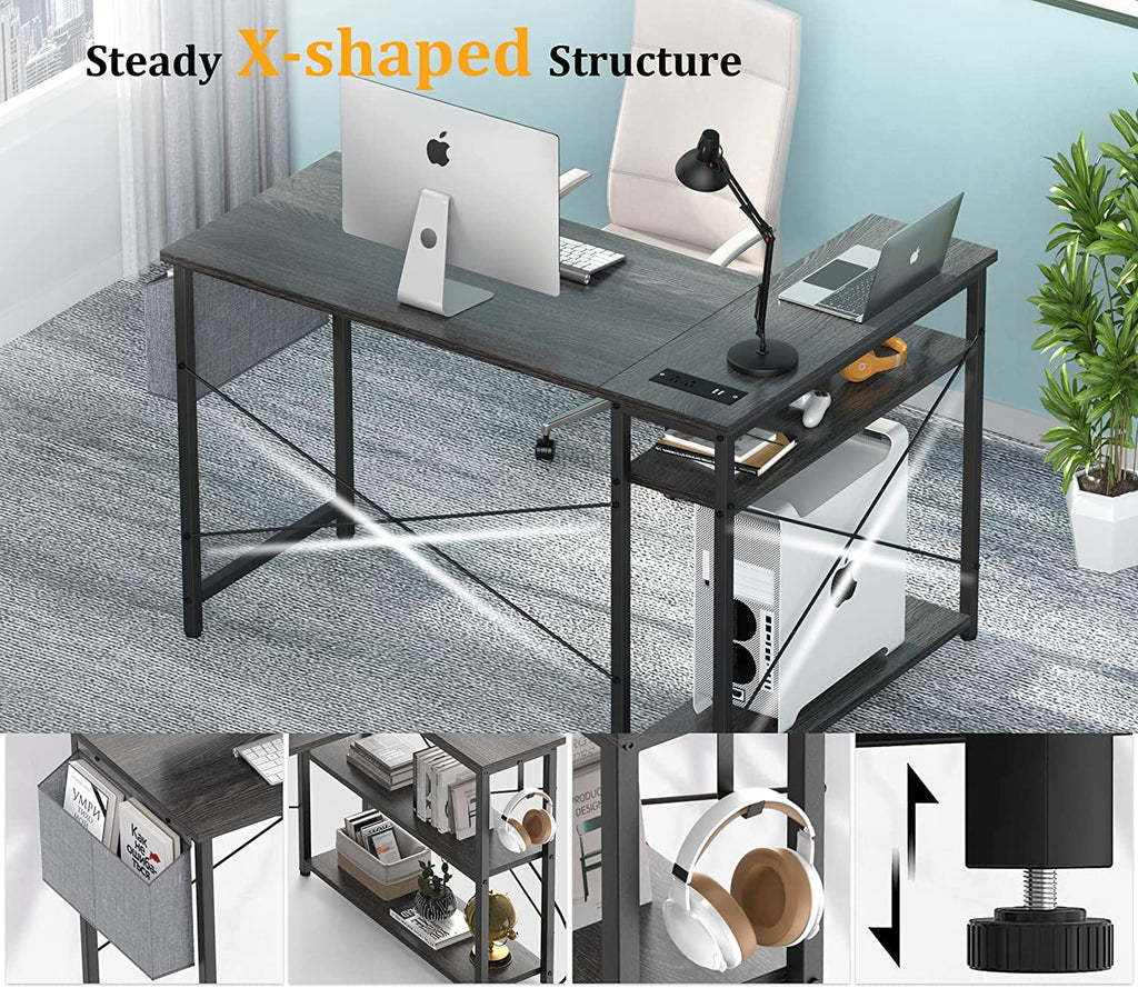 L Shaped Desk with Power Outlets & LED Lights G650