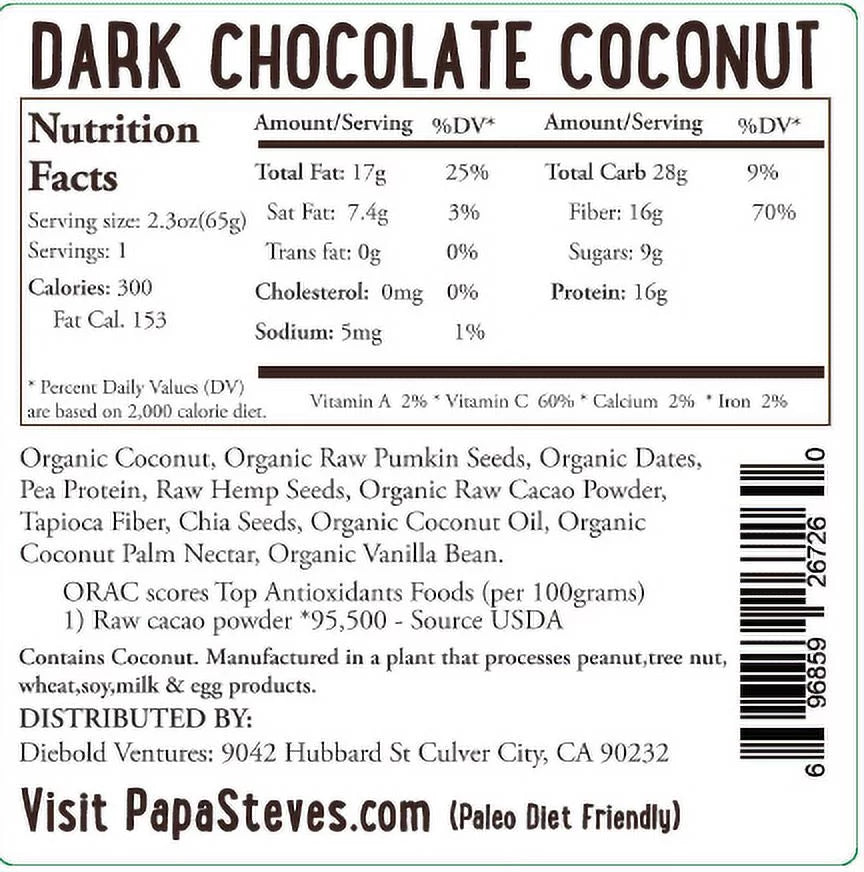 Dark Chocolate Coconut Protein Bar 10 Ct K636