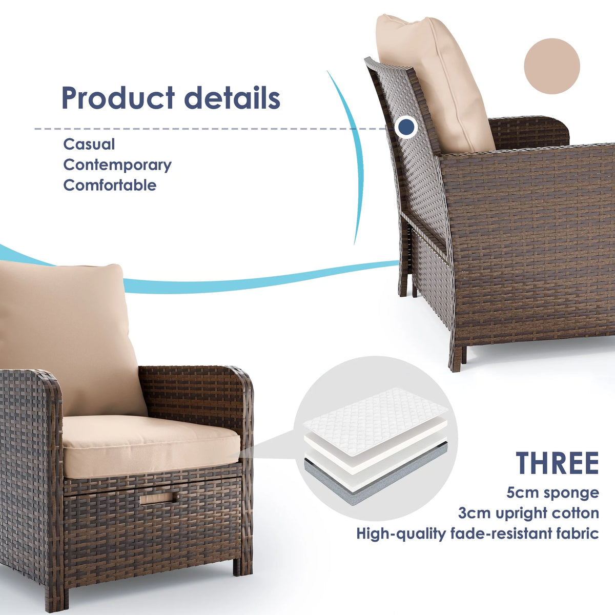 Khaki 5 Piece Patio Furniture Set O426