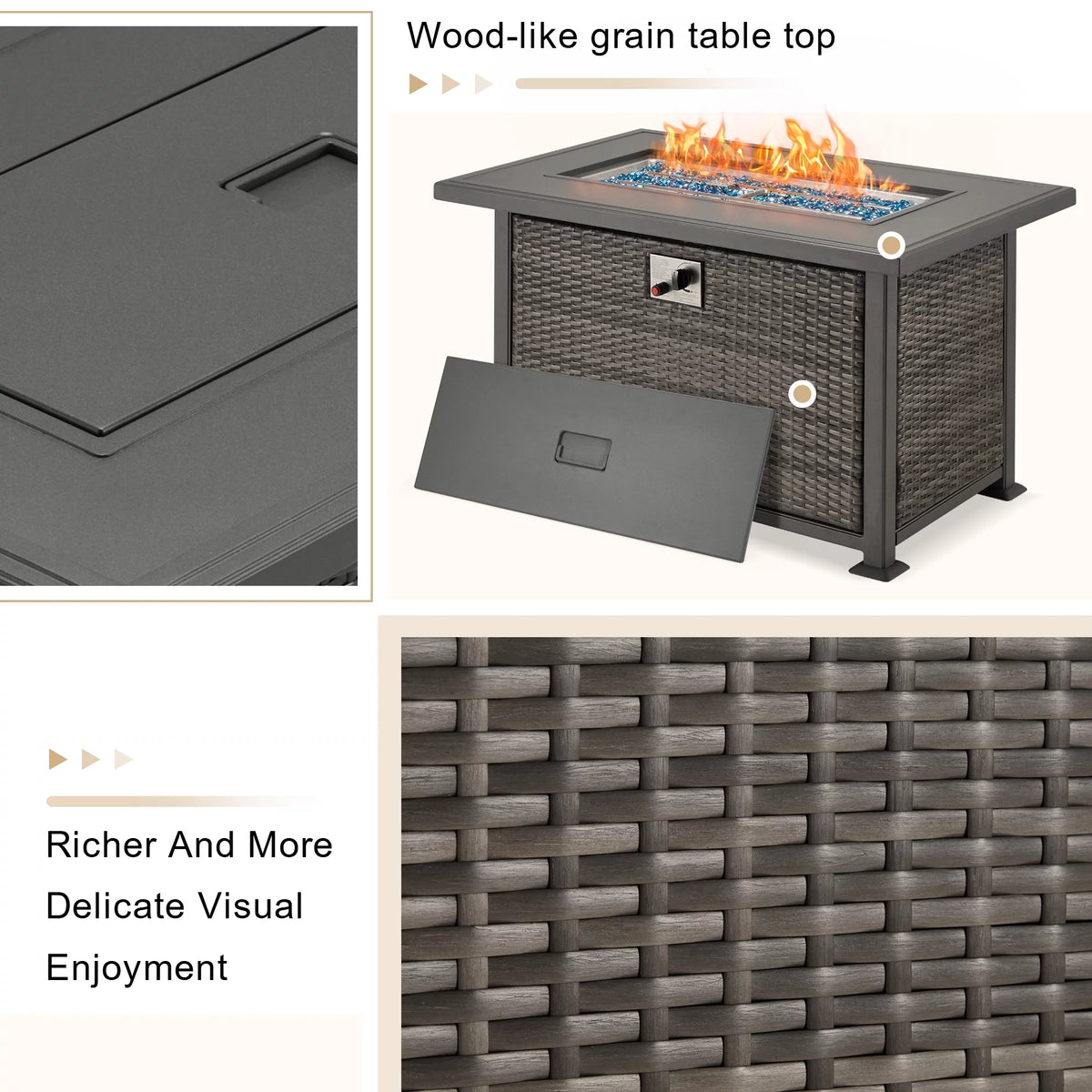 44" Propane Fire Pit Table with 2 Hidden Side Hooks, Dark Gray A368