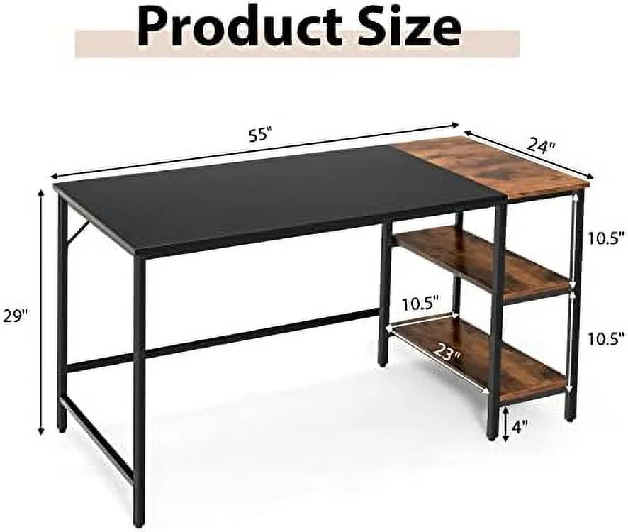55” Computer Desk with 2-Tier Shelves R65261
