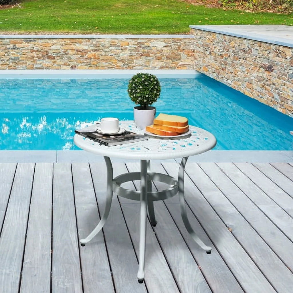 White Cast Aluminum Round Outdoor Table O717612