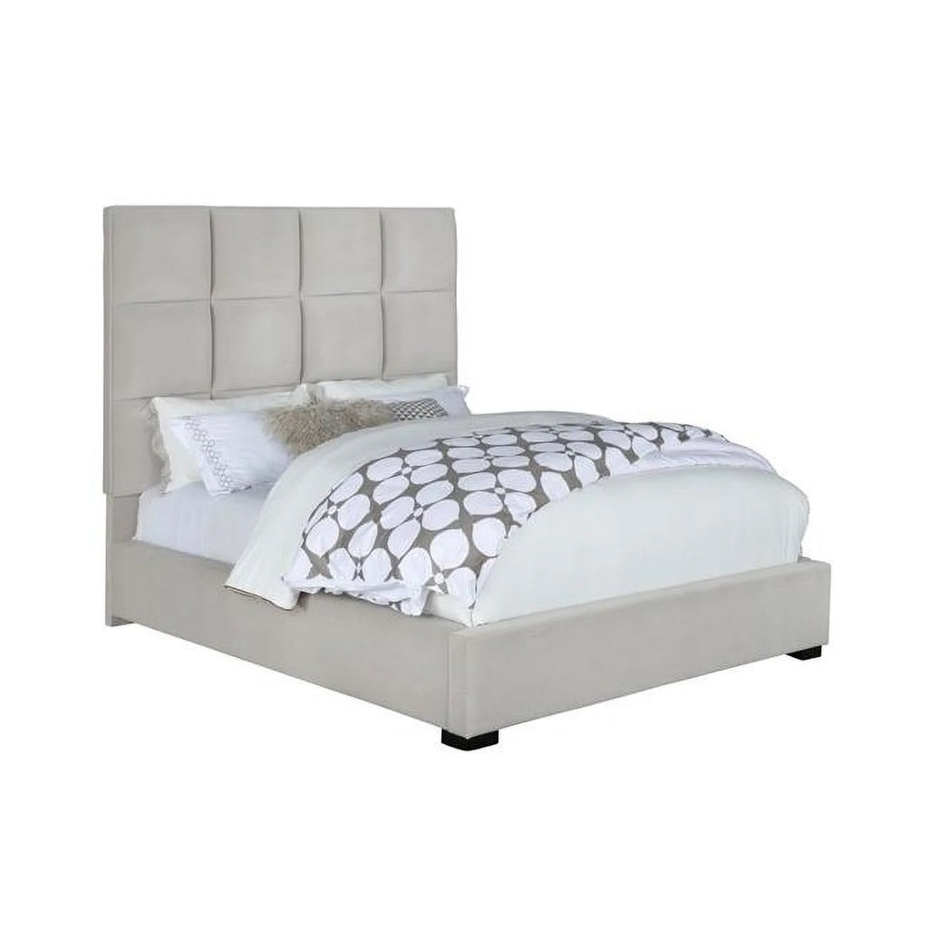 Beige Black Velvet Queen Panel Bed Y786