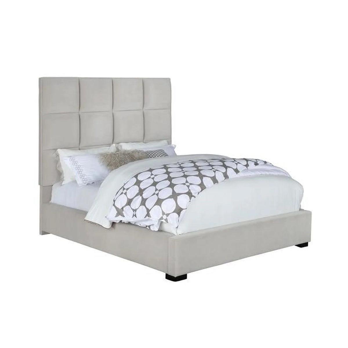 Beige Black Velvet Queen Panel Bed Y786