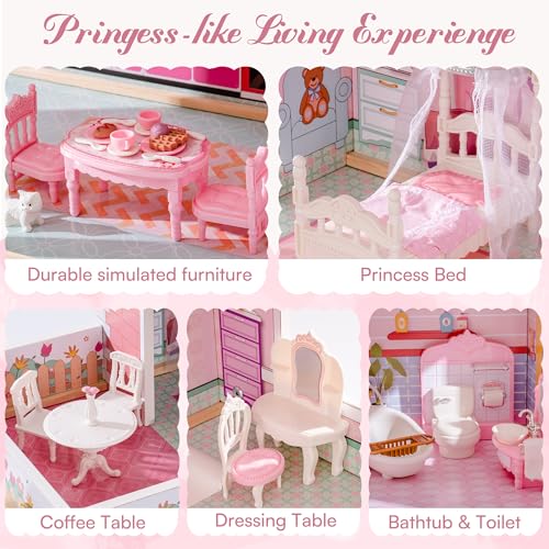 Wooden Dollhouse Playset with 24 Pcs Furniture I1189