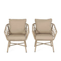 Light Brown and Beige Wicker Club Chairs with Cushions, Set of 2 G24049