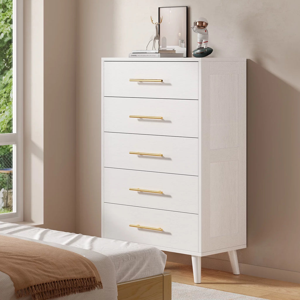 White 5 Drawer Dresser with Metal Handles X28952
