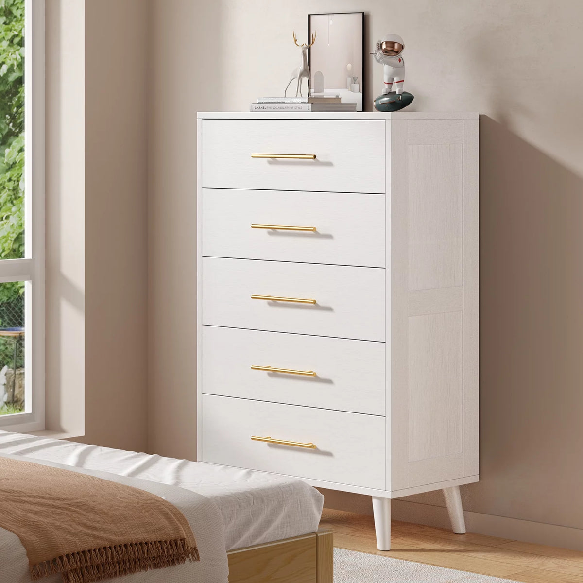 White 5 Drawer Dresser with Metal Handles X28952