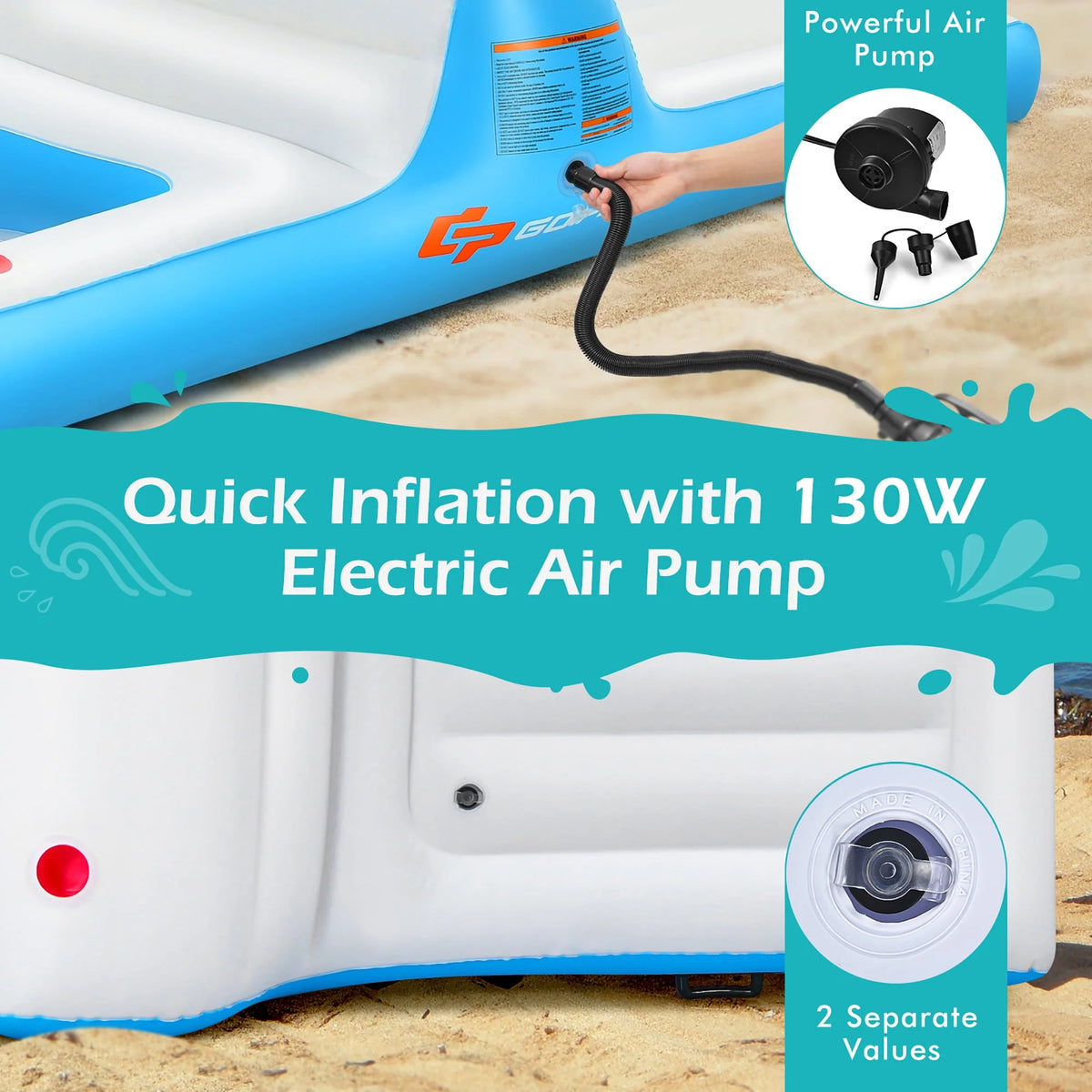 Inflatable Island Floating Lounge Raft with Electric Air Pump P241620