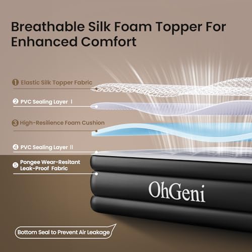 Queen Air Mattress with Built-in Pump, 18" Raised Inflatable Bed, Black P59178