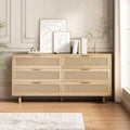 Rattan 6 Drawer Wood Dresser 59 inches Wide T106