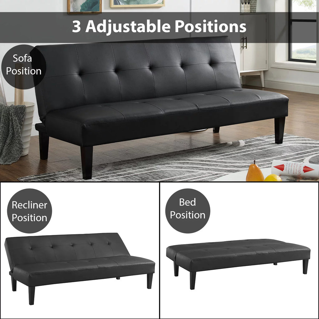 Black Faux Leather Convertible Futon Sofa Bed C80018