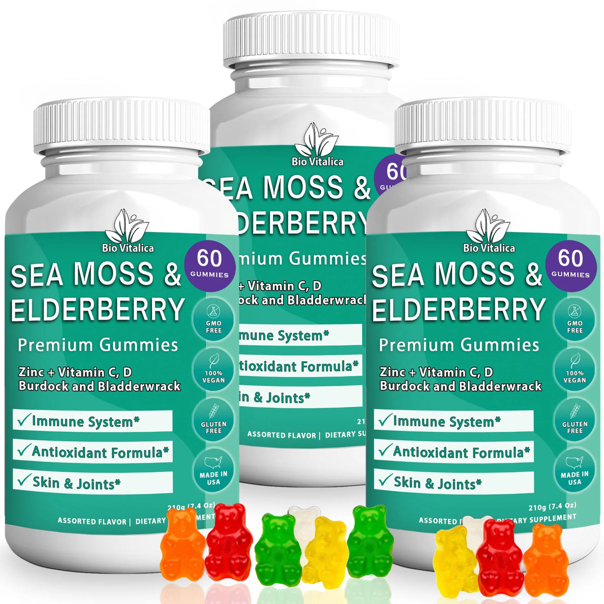 Sea Moss Gummies Elderberry Vitamin C D Zinc Vegan Gummy U807