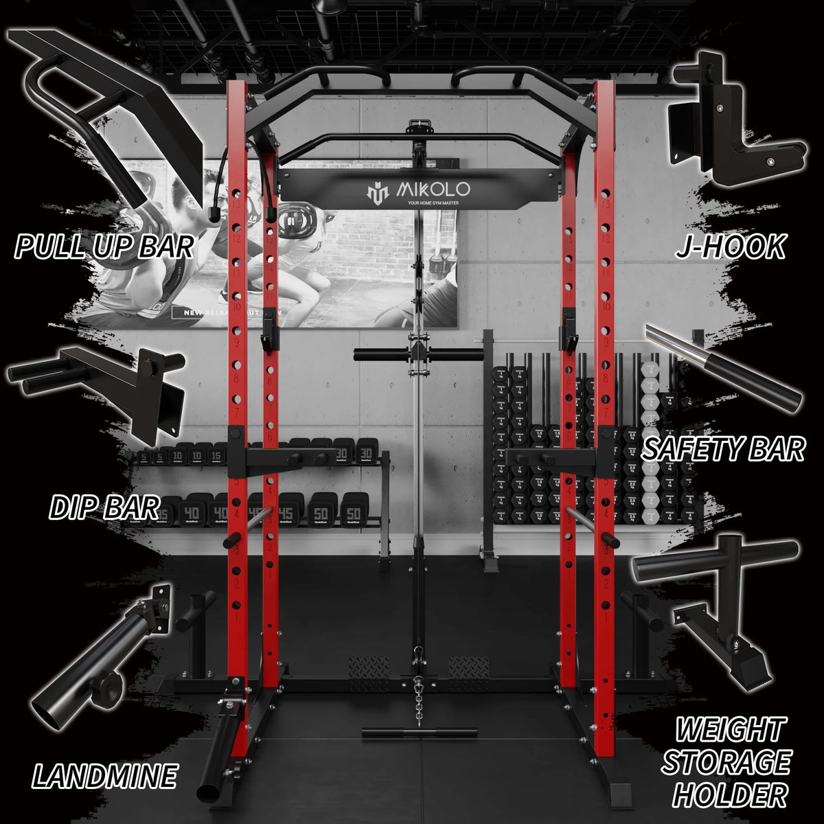 1200LBS Capacity Power Rack with LAT Pulldown System N75431