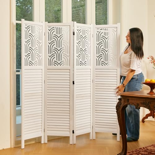 5.6 Ft Wood Carved Folding Room Divider 6 Panel Gray L5206