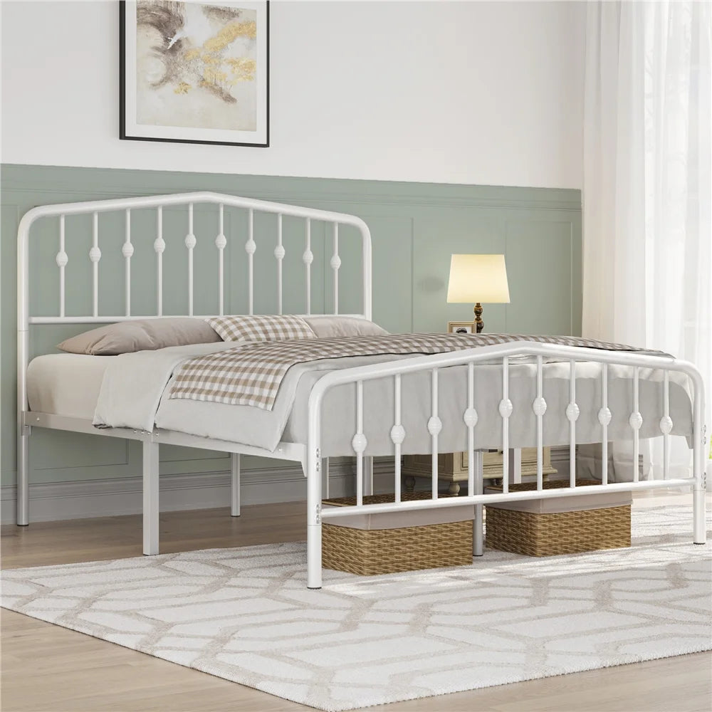 White Queen Metal Platform Bed with Arched Headboard J222384