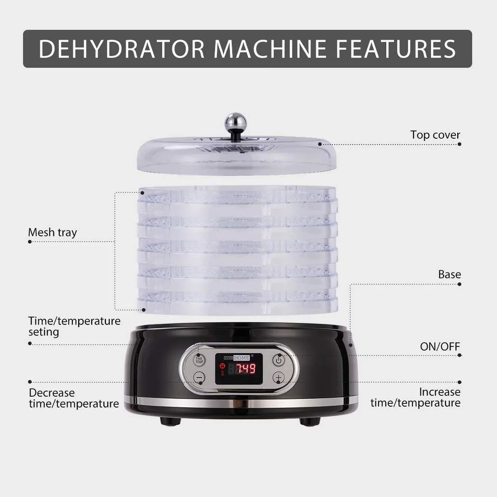 400W 5 Trays Round Food Dehydrator Machine Black R55660