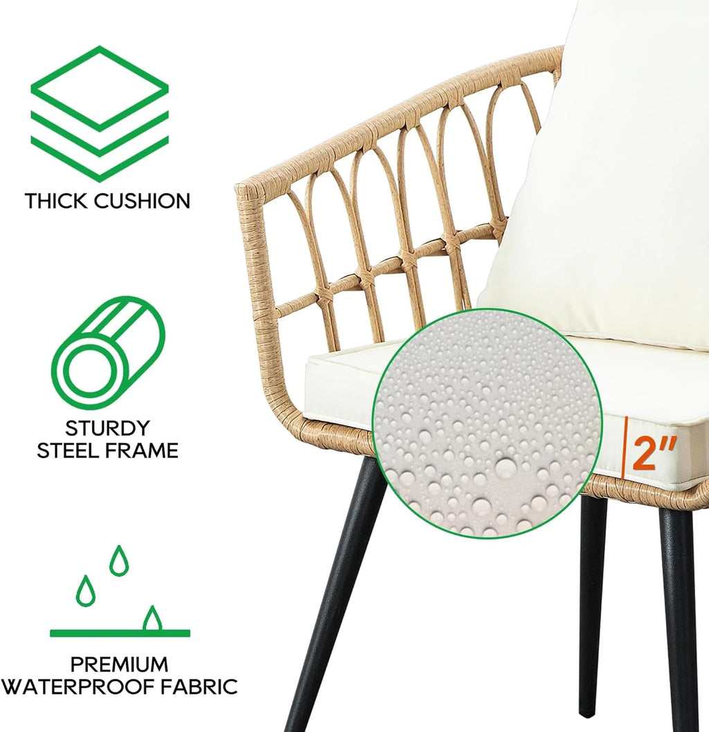 3 Piece Beige Wicker Patio Bistro Set D56671