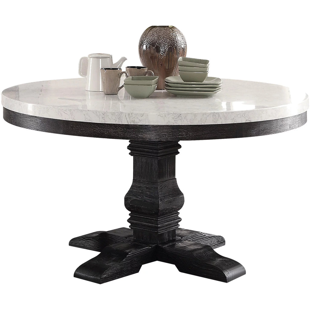 White Marble & Dark Oak Dining Table + 4 Chairs W480602