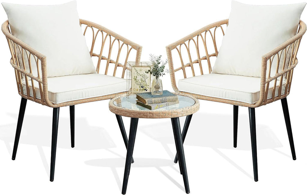 3 Piece Beige Wicker Patio Bistro Set D56671
