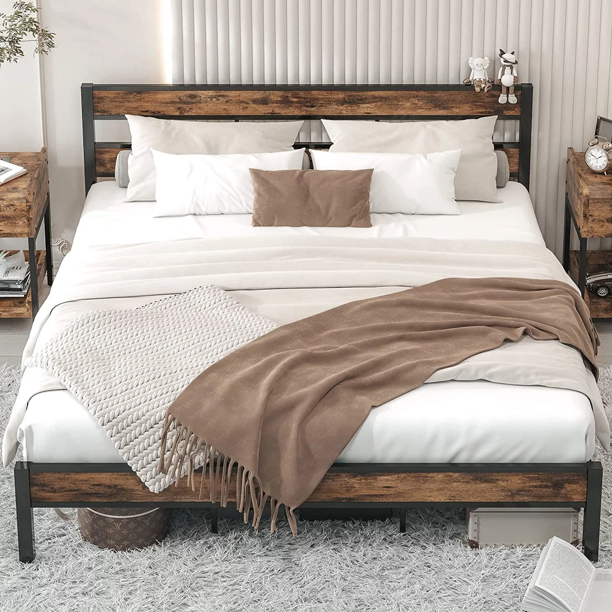 California King Rustic Brown Metal Bed Frame E565191