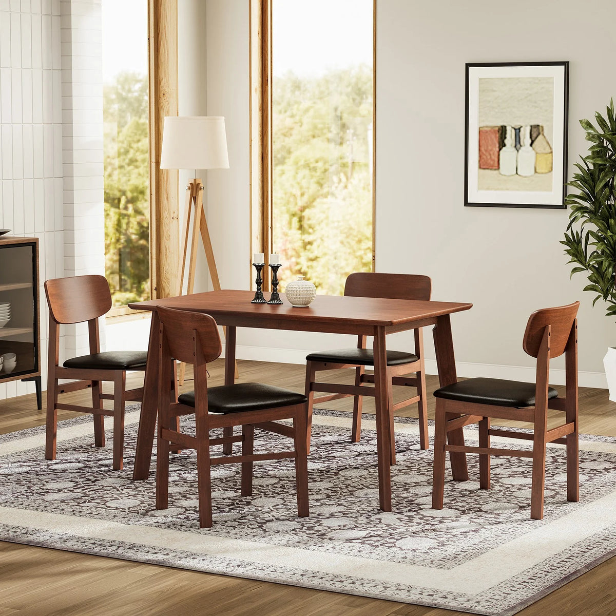 5-Piece Compact Rustic Dining Set with 4 Chairs J368