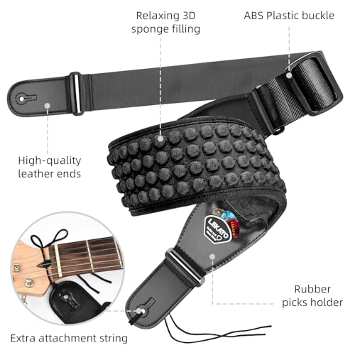 3.5" Wide Padded Adjustable Guitar Strap with Strap Locks E545819