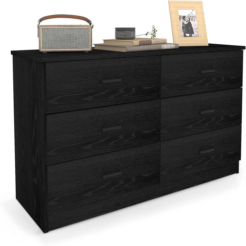 Black 6 Drawer Wood Double Dresser Y28664