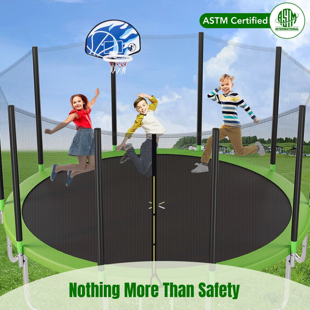 14FT Trampoline with Basketball Hoop and Safety Net W312207
