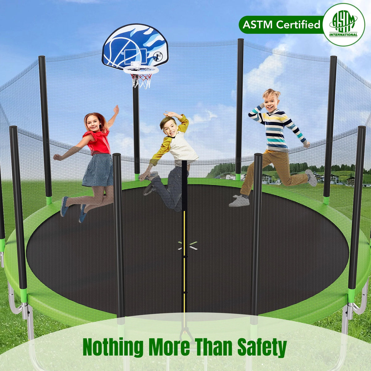 14FT Trampoline with Basketball Hoop and Safety Net W312207