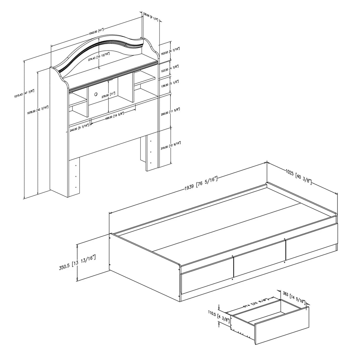 Twin Bookcase Storage Bed A7021