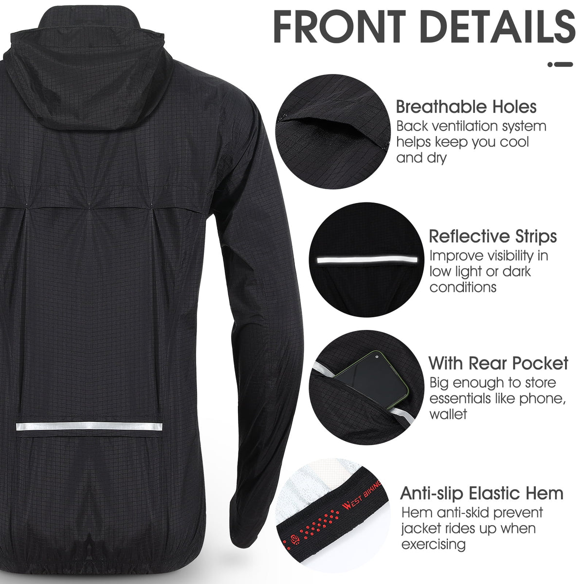Black Windproof Cycling Jacket S24383