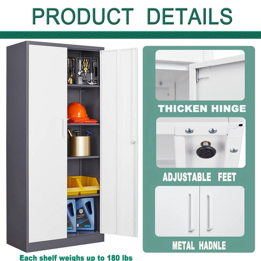 71" Black Metal Storage Cabinet with 4 Adjustable Shelves V12431