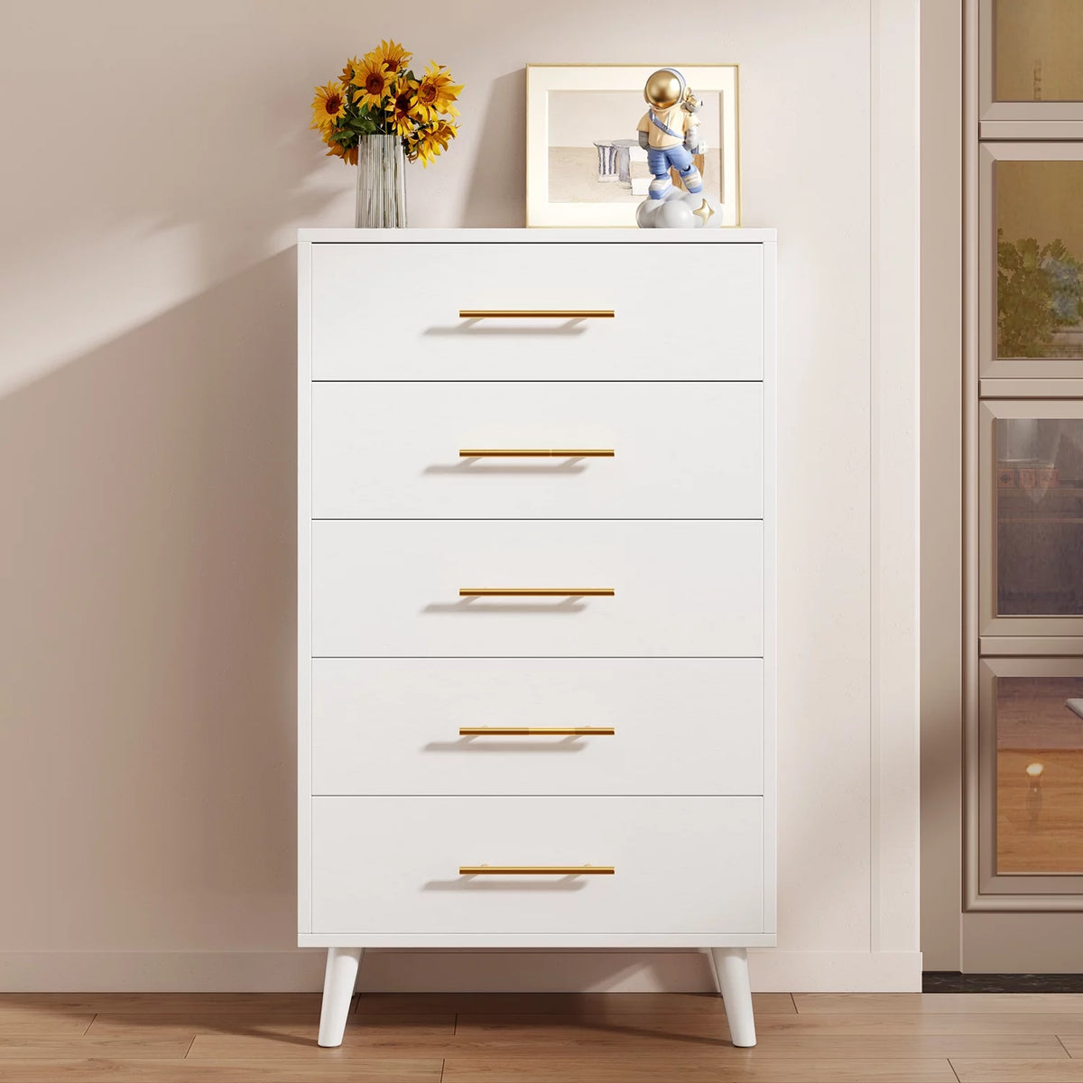 White 5 Drawer Dresser with Metal Handles X28952