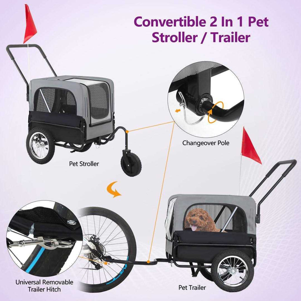 2-in-1 Dog Stroller Pet Bike Trailer Carrier D430749