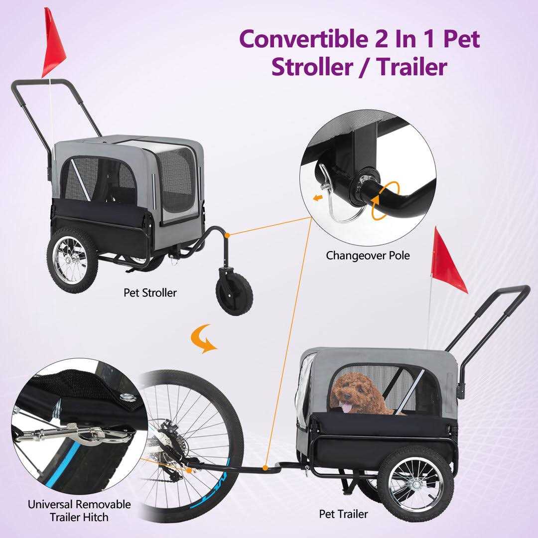 2-in-1 Dog Stroller Pet Bike Trailer Carrier D430749