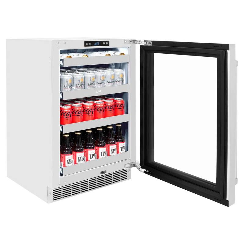 24 in. Single Zone 151-Can Beverage Fridge with Glass Door in Stainless Steel Q394126