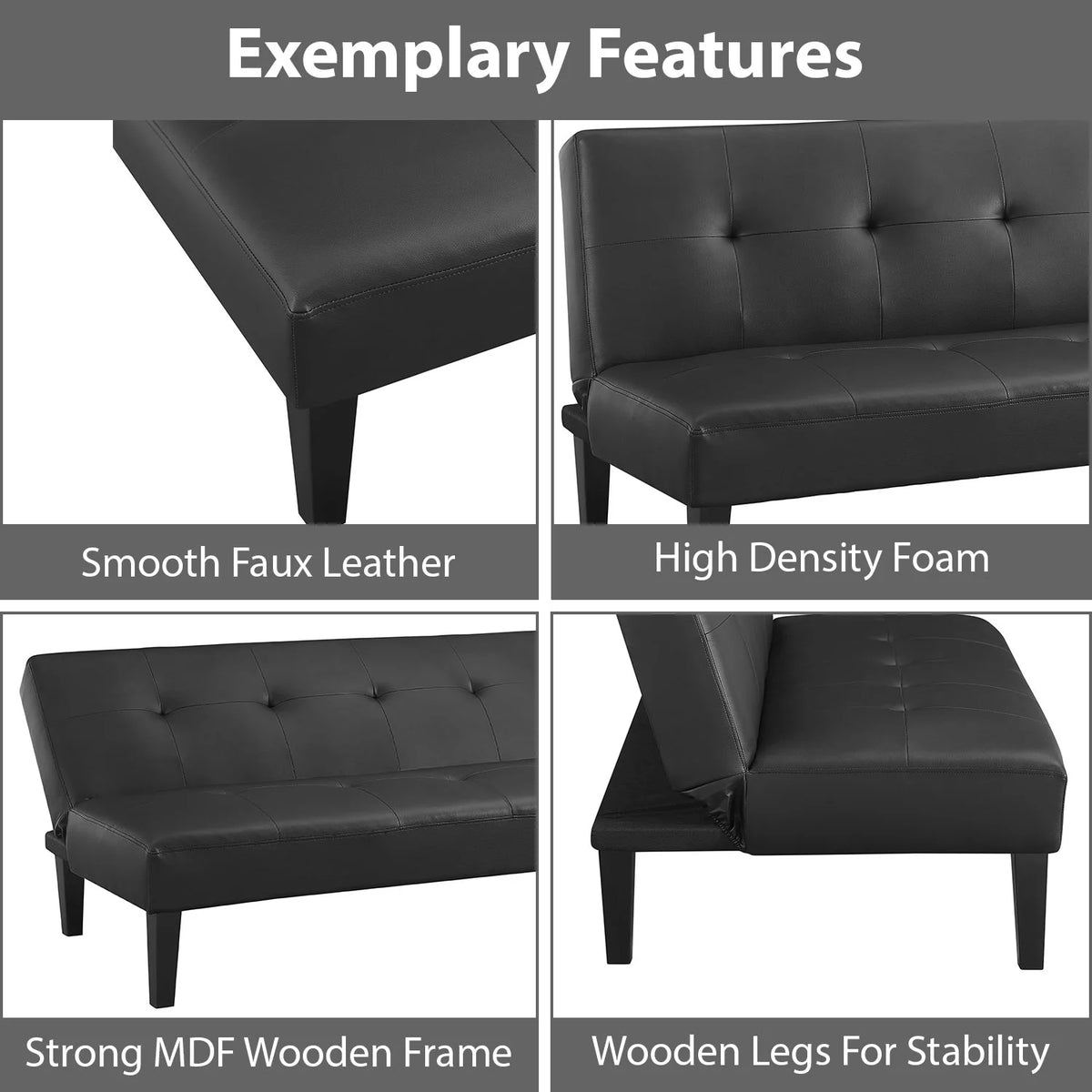 Black Faux Leather Convertible Futon Sofa Bed C80018