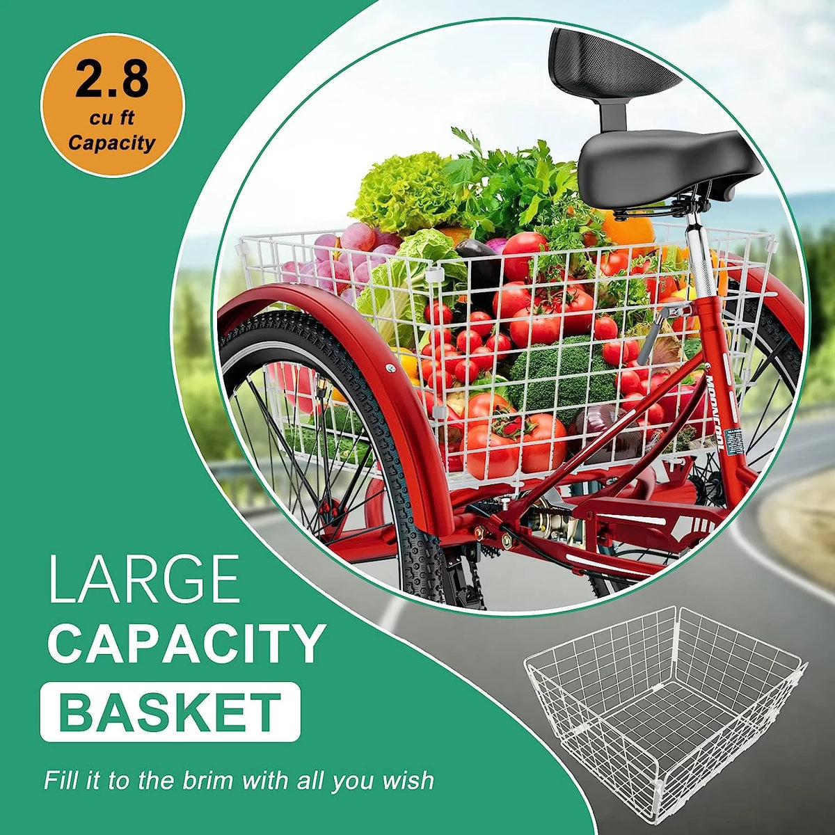 24 inch 7 Speed Adult Tricycle with Shopping Basket Q782