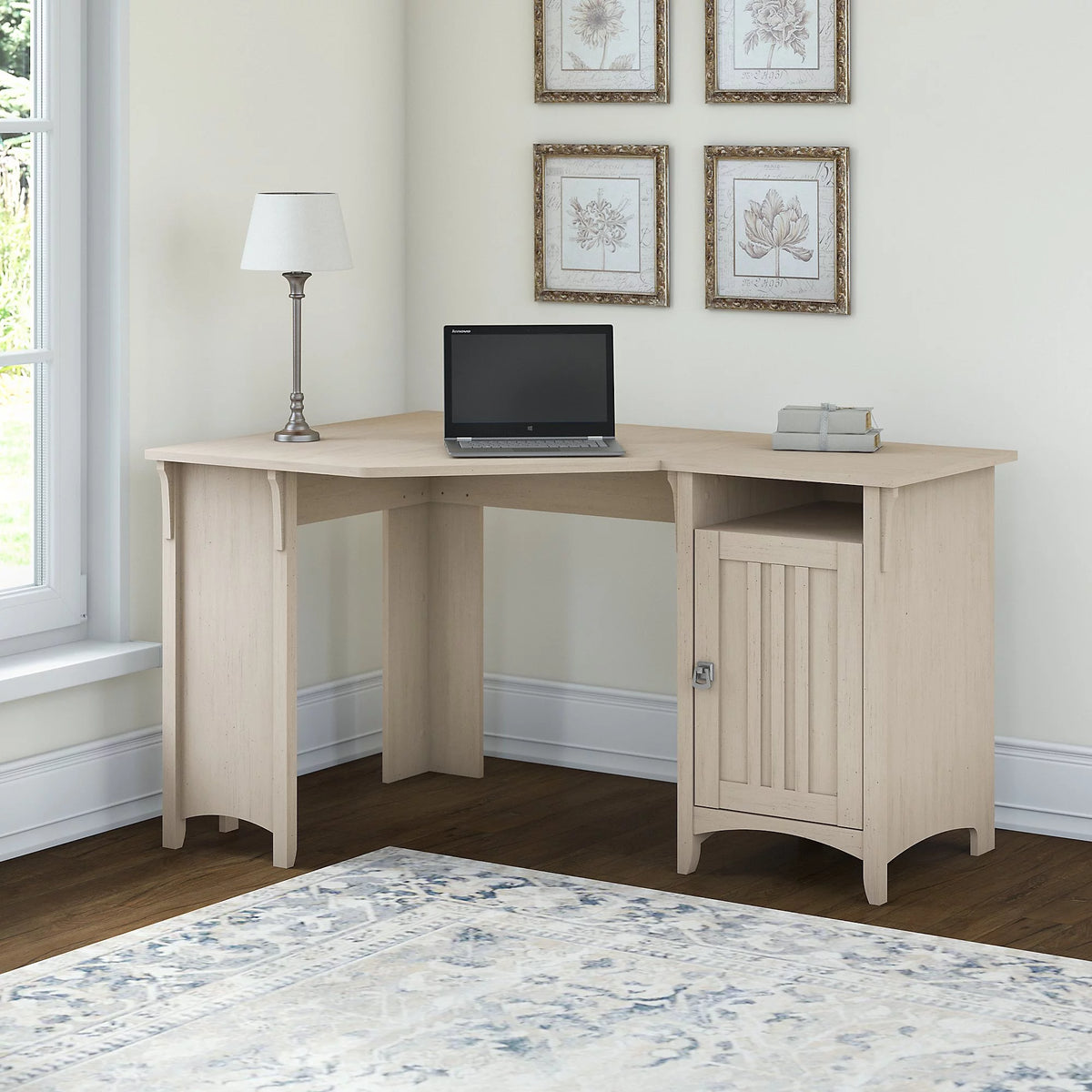 Antique White Corner Computer Desk with Storage Q55943