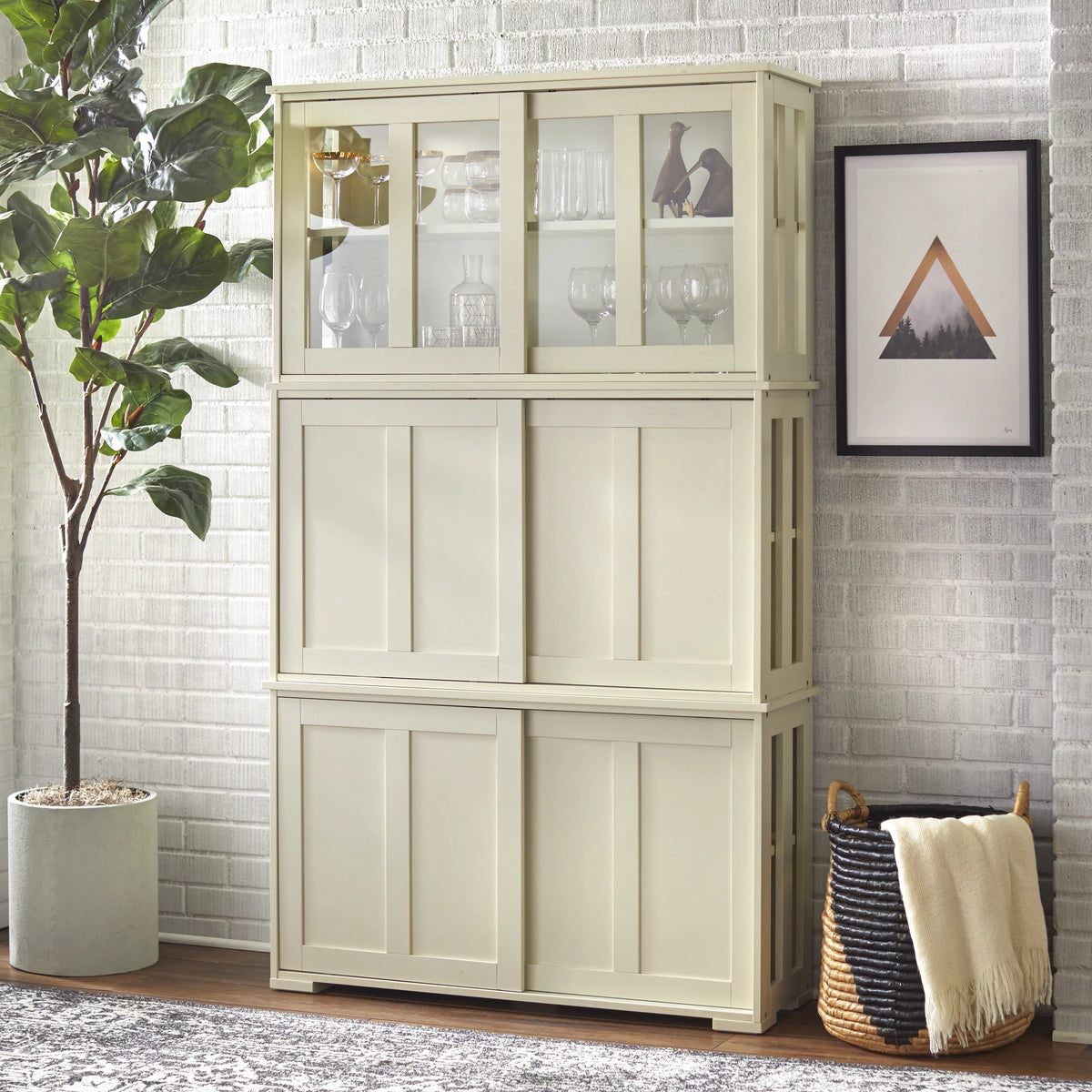 Antique White Stackable Storage Cabinet S287