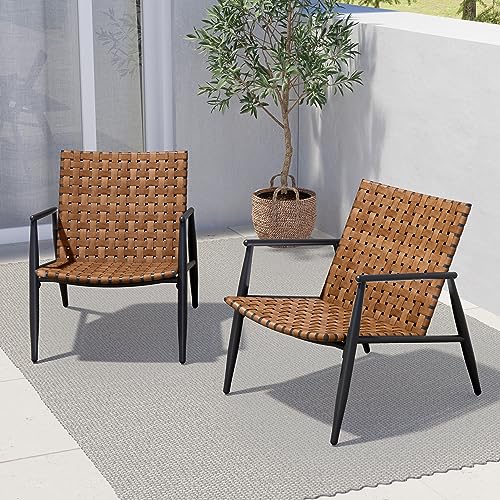 Brown 3 Pieces Wicker Patio Chairs Set with Side Table M884650