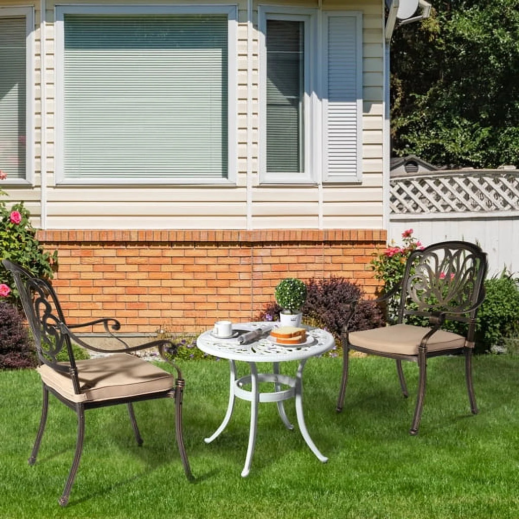 White Cast Aluminum Round Outdoor Table O717612