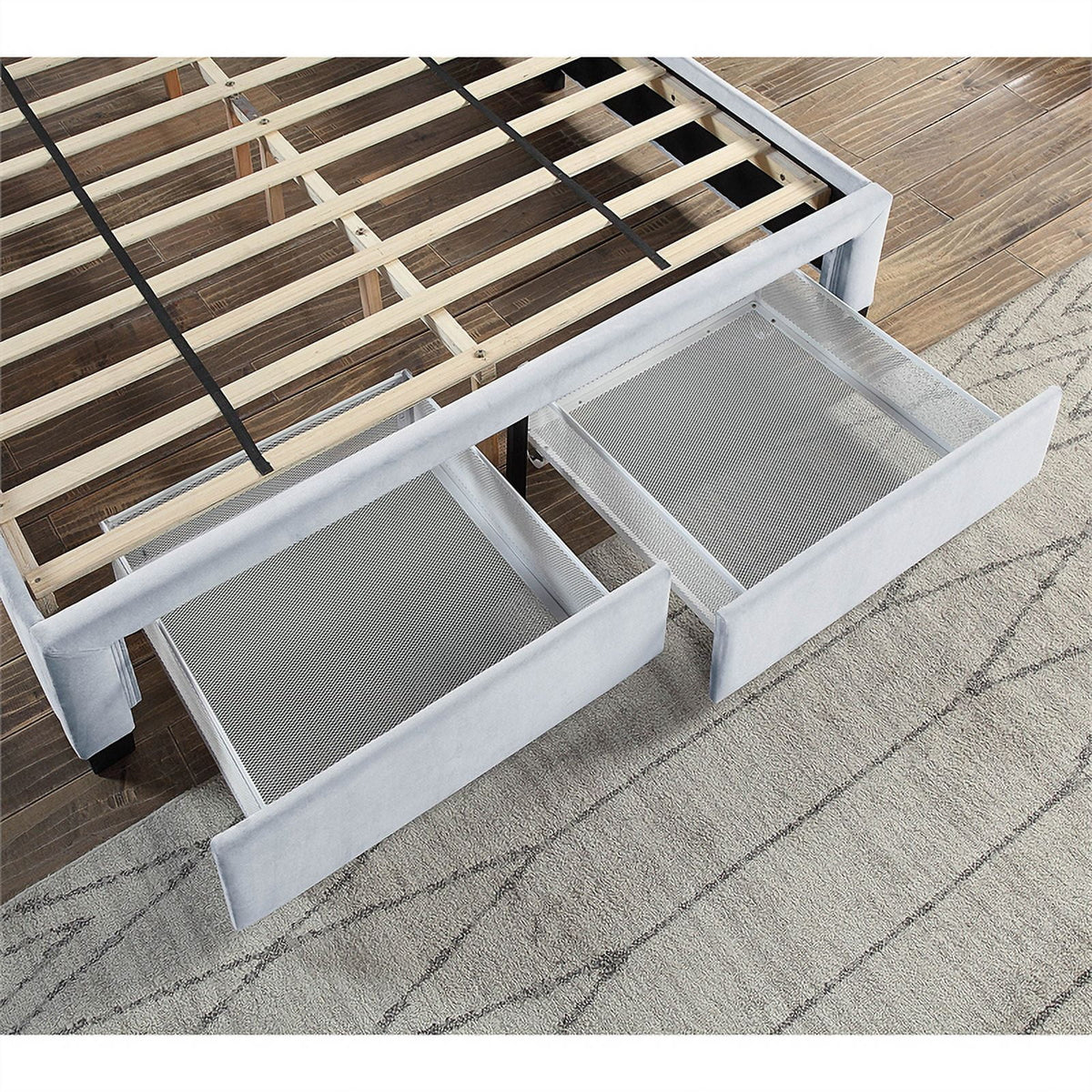 Light Gray Fabric Queen Bed with 2-Drawer M529413