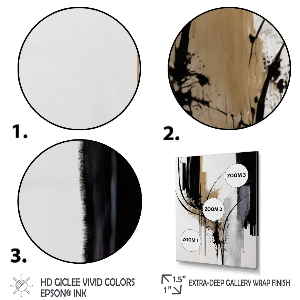 Black White Gold Geometric Canvas Art Print 3 Panels E20636