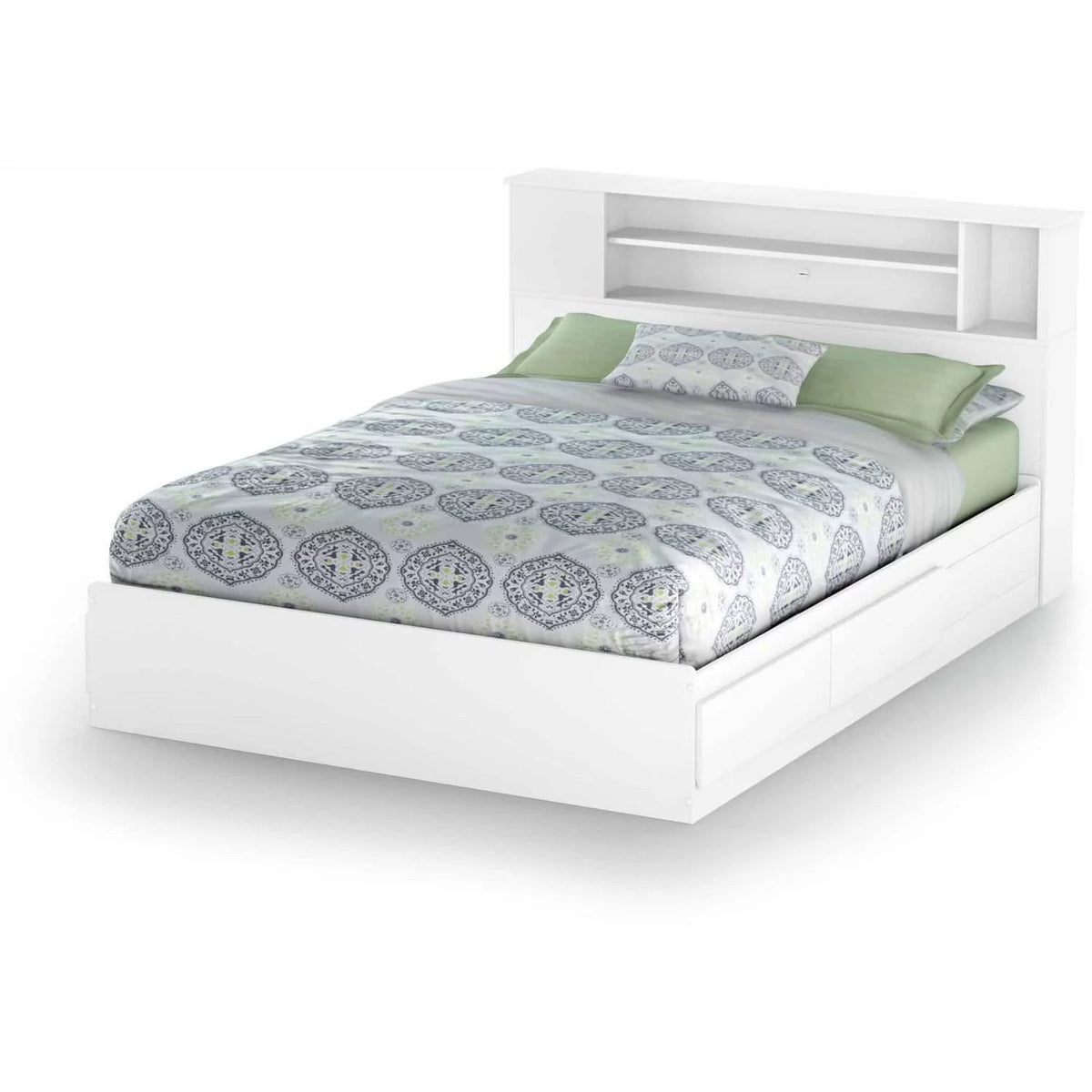White Wood Full Queen Bookcase Headboard I89300