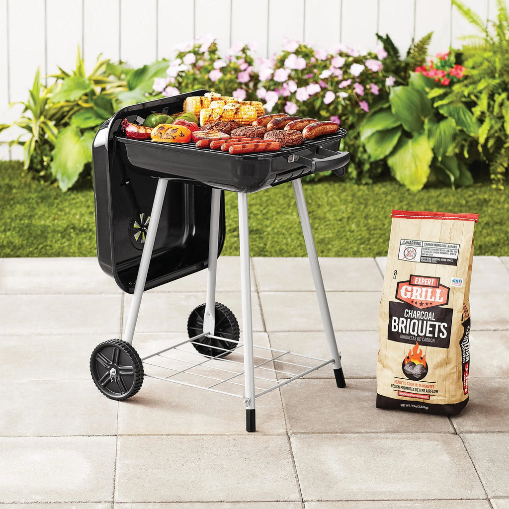 Square Steel Charcoal Grill with Wheels, Black K2520