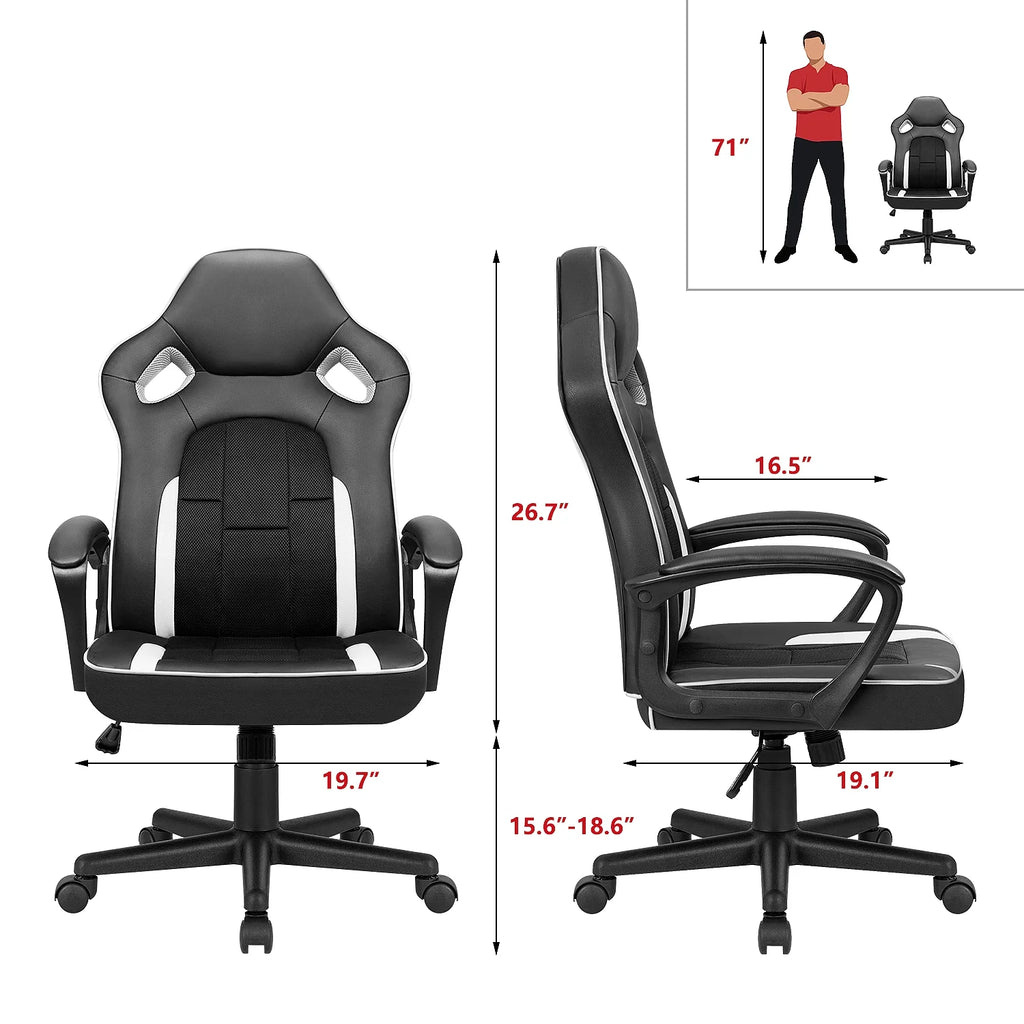 High-Back PU Leather Ergonomic Computer Chair with Lumbar Support C9748
